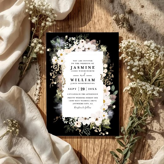 Boho Wildblumen Elegante moderne QR-Code-Hochzeit Einladung