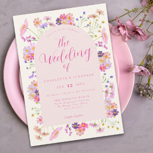 Boho Wildblumen Elegante Pink Hochzeit Einladung