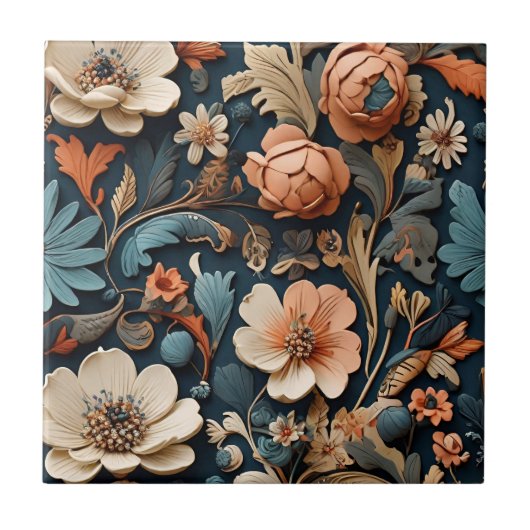 Boho Wildblumen Elegantes, nahtloses Muster Fliese (Vorderseite)