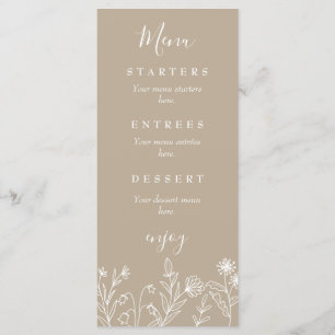 Boho-Wildblumen-erdige-Tan-Hochzeit Menükarte