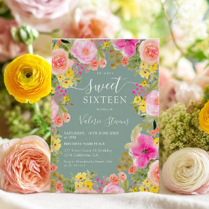 Boho-Wildblumen Eukalyptus-Wasserfarbe Sweet 16  Einladung