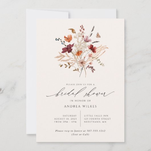 Boho Wildblumen Fall Brautparty Einladung (Vorderseite)