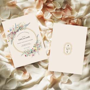 Boho-Wildblumen-Farn-Beige-Hochzeit-Einladung zum Save The Date