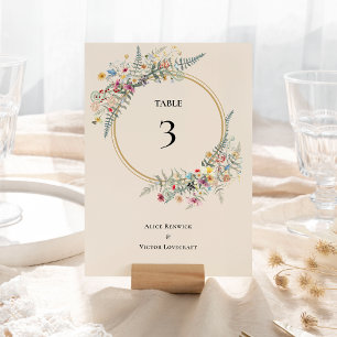 Boho-Wildblumen-Farn-Beige-Hochzeit Tischnummer