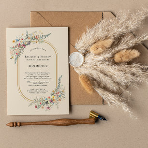 Boho-Wildblumen-Farn-Beige-Hochzeitsbrunch Einladung