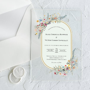 Boho-Wildblumen-Farn-Minzgrüne Hochzeit Acryleinladungen