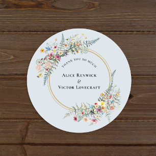 Boho-Wildblumen-Farn-Staubblau-Dankeschön-Geschenk Runder Aufkleber