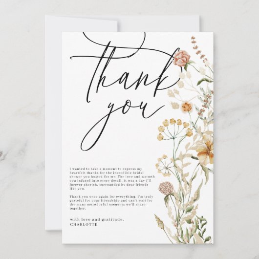 Boho Wildblumen Foto Brautparty Dankeskarte (Vorderseite)