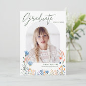 Boho Wildblumen Foto Girl Digital Abschluss Einladung (Stehend Vorderseite)