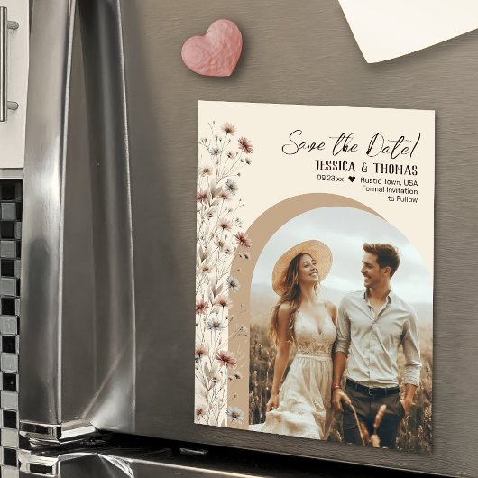 Boho-Wildblumen-Foto-Torbogen-Hochzeit-Save-the-Da Magneteinladung