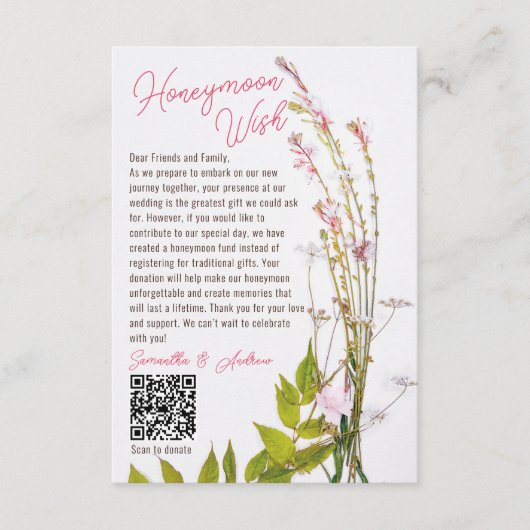 Boho Wildblumen Foto wünscht gute Hochzeit QR Begleitkarte (Vorderseite)
