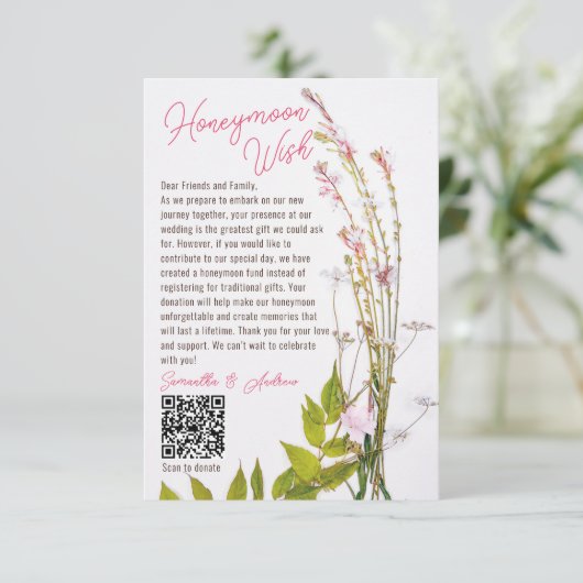 Boho Wildblumen Foto wünscht gute Hochzeit QR Begleitkarte (Stehend Vorderseite)