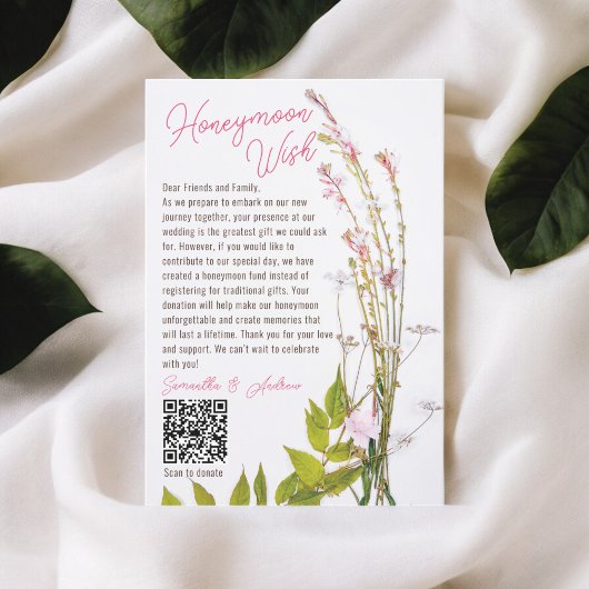 Boho Wildblumen Foto wünscht gute Hochzeit QR Begleitkarte