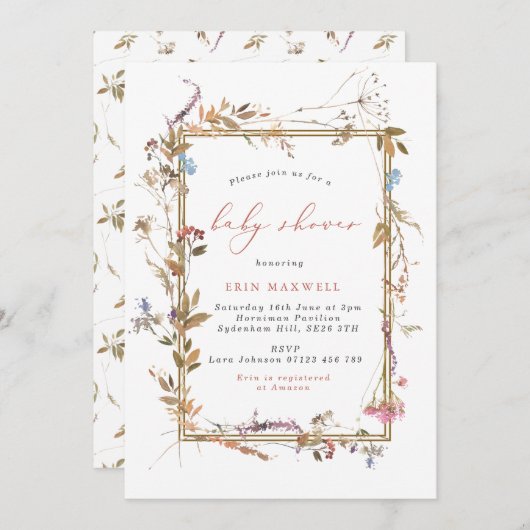 Boho Wildblumen Frame Baby Dusche Einladung (Vorne/Hinten)