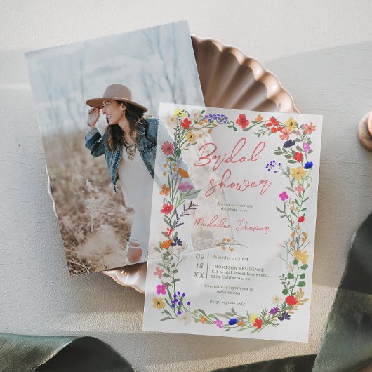 Boho Wildblumen Frühjahr Sommer-Brautparty Pergament Einladungen