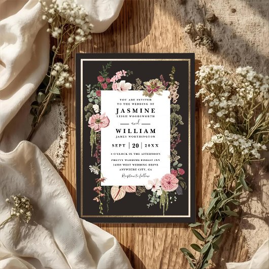 Boho-Wildblumen-Garten Elegante QR-Code-Hochzeit Einladung