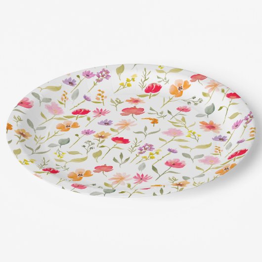 Boho Wildblumen Gartengarten Brautparty Party Pappteller (Schrägansicht)