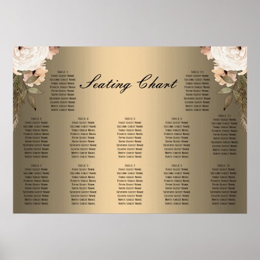 Boho Wildblumen Gold Wedding Seating Chart Poster (Vorne)