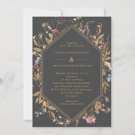 Boho Wildblumen Gray & Gold Geo Frame Wedding Einladung