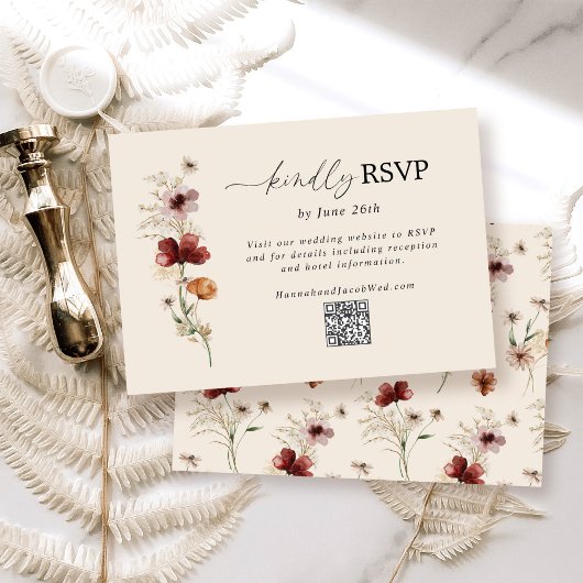 Boho-Wildblumen-Herbst-Hochzeits-QR-Code-RSVP-Kart RSVP Karte
