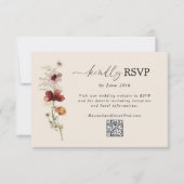 Boho-Wildblumen-Herbst-Hochzeits-QR-Code-RSVP-Kart RSVP Karte (Vorderseite)
