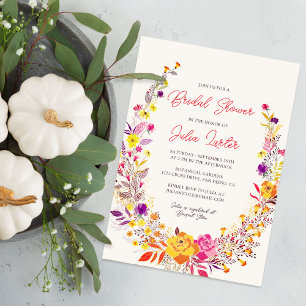 Boho-Wildblumen-Herbstkranz-Braut-Party Einladung
