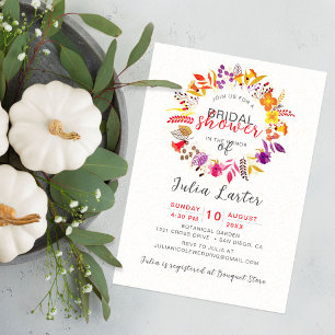 Boho-Wildblumen-Herbstkranz-Braut-Party Einladung