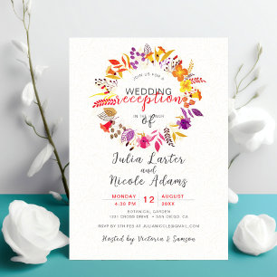 Boho Wildblumen Herbstkranz Hochzeitsempfang Einladung