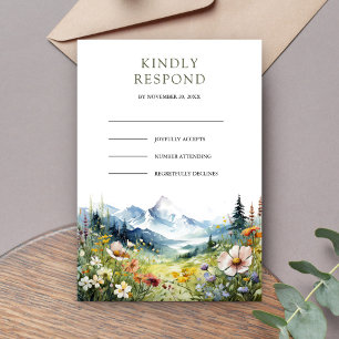 Boho-Wildblumen-Hochzeit auf der Bergwiese RSVP Karte