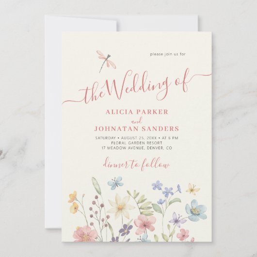 Boho Wildblumen Hochzeit im Blumengarten Einladung (Vorderseite)