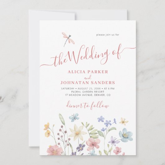 Boho Wildblumen Hochzeit im Blumengarten Einladung (Vorderseite)