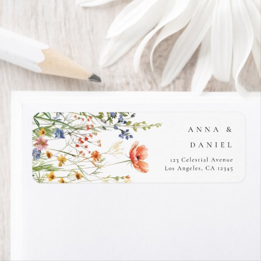 Boho-Wildblumen-Hochzeit-Rücksendeadresse (Insitu)