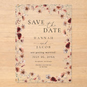 Boho Wildblumen Hochzeit Save the Date Acryleinladungen (Vorderseite)