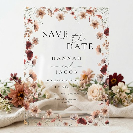Boho Wildblumen Hochzeit Save the Date Acryleinladungen
