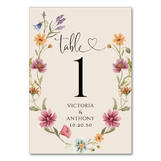Boho Wildblumen Hochzeiten Tischnummern (Rückseite)