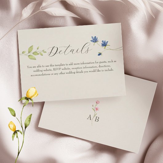 Boho Wildblumen-Hochzeitsdetails Begleitkarte