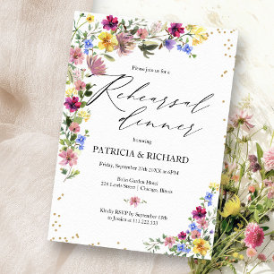 Boho-Wildblumen-Hochzeitsprobe-Dinner Einladung