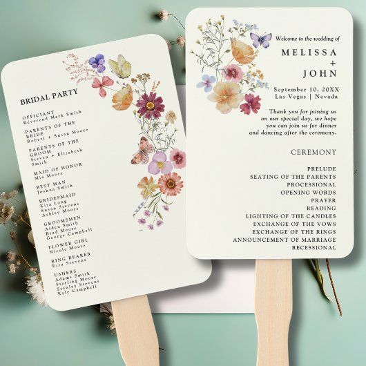 Boho-Wildblumen-Hochzeitsprogramm-Handfächer Fächer