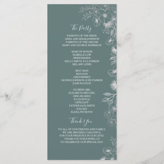 Boho-Wildblumen-Hochzeitsprogramm Programm (Rückseite)