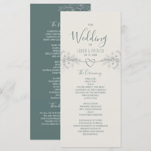 Boho-Wildblumen-Hochzeitsprogramm Programm (Vorne/Hinten)