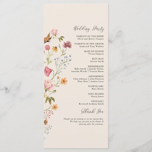 Boho Wildblumen Hochzeitsprogramm Programm (Rückseite)