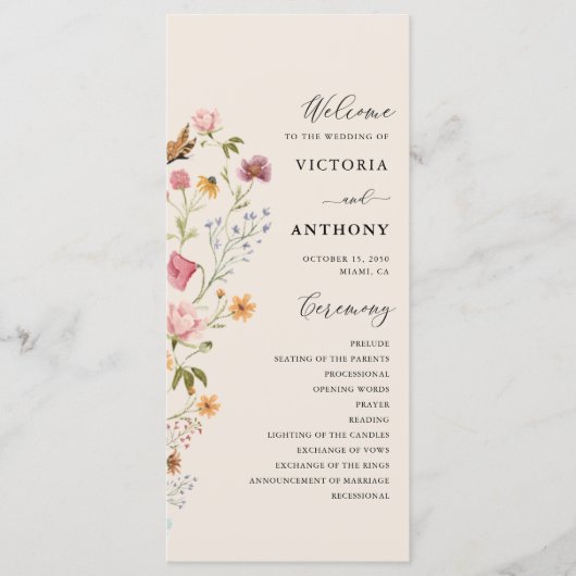 Boho Wildblumen Hochzeitsprogramm Programm (Vorderseite)