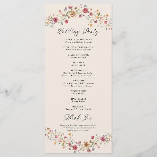 Boho Wildblumen Hochzeitsprogramm Programm (Rückseite)