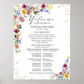 Boho-Wildblumen-Hochzeitsprogramm-Schild Poster (Vorne)