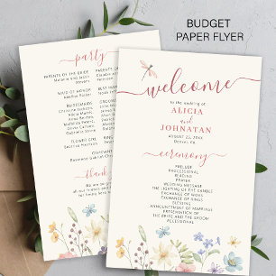 Boho-Wildblumen-Hochzeitsprogramm zum kleinen Prei Flyer