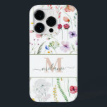 Boho Wildblumen Individuelle Name Monogram Case-Mate iPhone 14 Pro Hülle<br><div class="desc">Dieses bohemianische iPhone 14 Pro Case verfügt über einen eigenen Skriptnamen,  ein Monogramm und farbenfrohe Aquarellfarben-Wildblumen auf weißem Hintergrund. Ideal für romantische Naturliebhaber.</div>