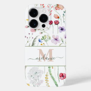 Boho Wildblumen Individuelle Name Monogram Case-Mate iPhone 14 Pro Hülle