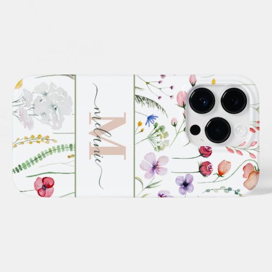 Boho Wildblumen Individuelle Name Monogram Case-Mate iPhone Hülle (Rückseite (Horizontal))