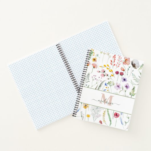 Boho Wildblumen Individuelle Name Monogram Notizblock (Innenseite)