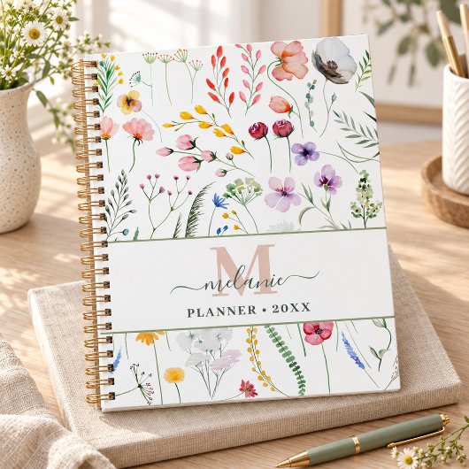 Boho Wildblumen Individuelle Name Monogram Planer